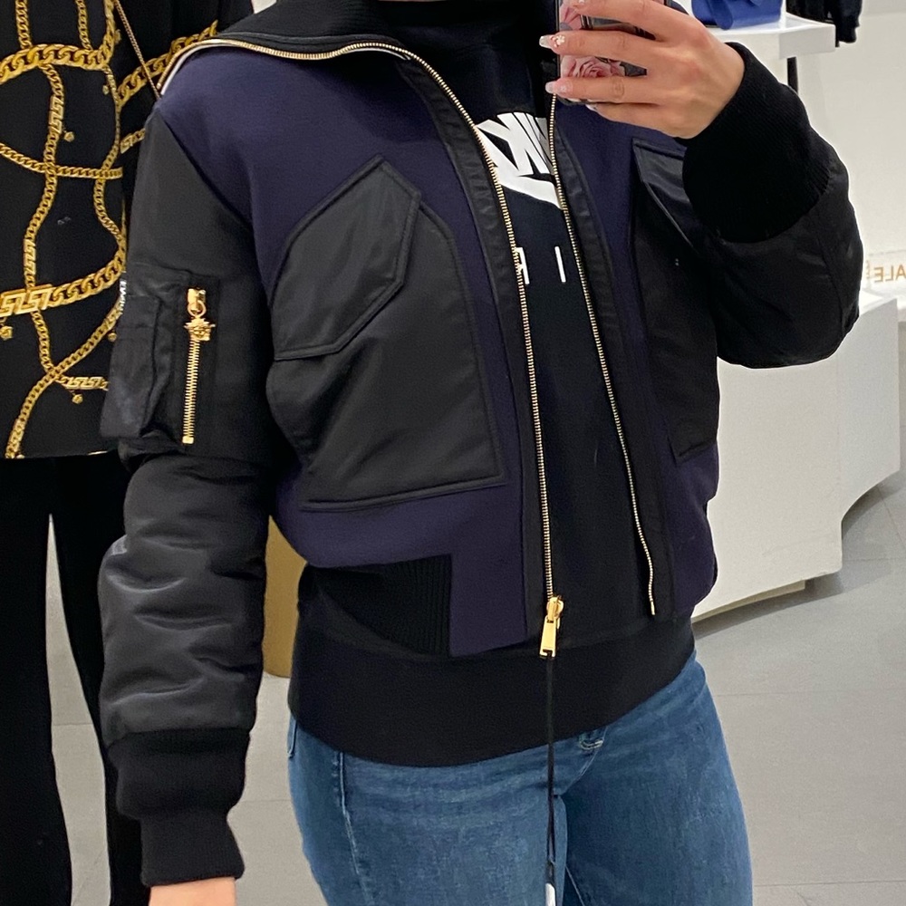 Versace Intarsia Navy Wool/Nylon Cropped Bomber (42)